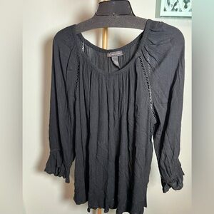 INC International Concepts Black 3/4 Sleeve Pleated Blouse